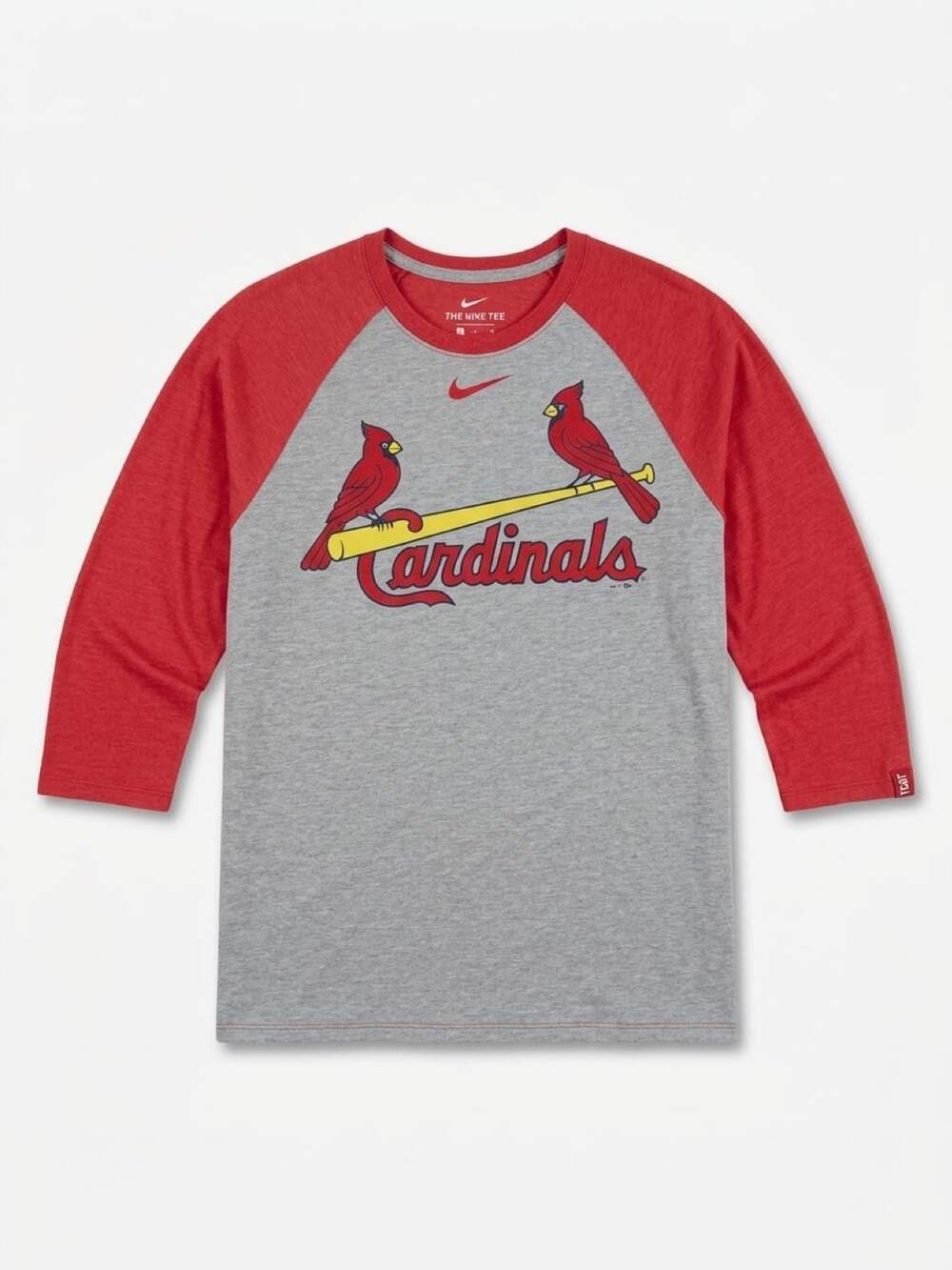 St. Louis Cardinals Nike Raglan T Shirt Gray Red 3/4 Sleeve MLB Baseball Medium
